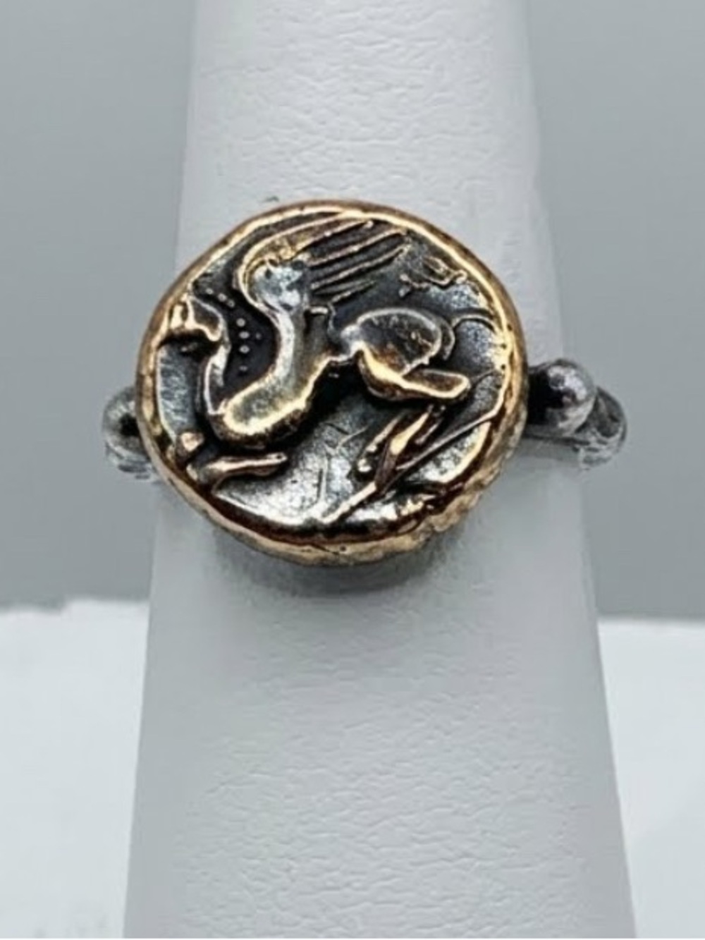 Artisan 925 Sterling Silver Bronze Greek Pegasus Athena Coin Ring Size 5